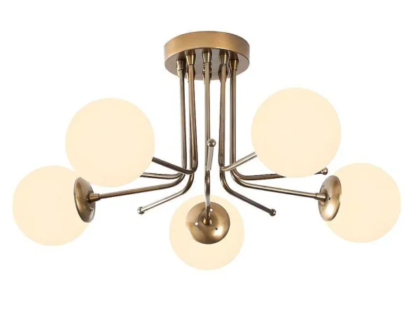 Best Sale Metalen Plafondlamp Met 5 Lampen Daisy - D80 X H34 Cm - Wit En Goud Plafondlamp