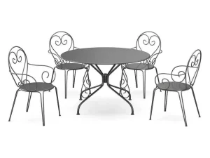 Cheap Metalen Tuineethoek Met Gietijzeren Stijl: Een Tafel D120 Cm En 4 Opstapelbare Fauteuils - Antraciet - Guermantes Van Tuinset