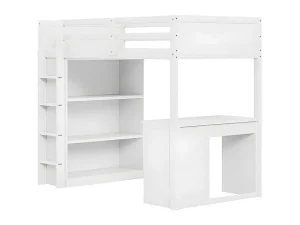 New Mezzaninebed 90X200 Cm - Met Opbergmeubel En Bureau - Massief Hout - Wit Kinderbed Hoogslaper