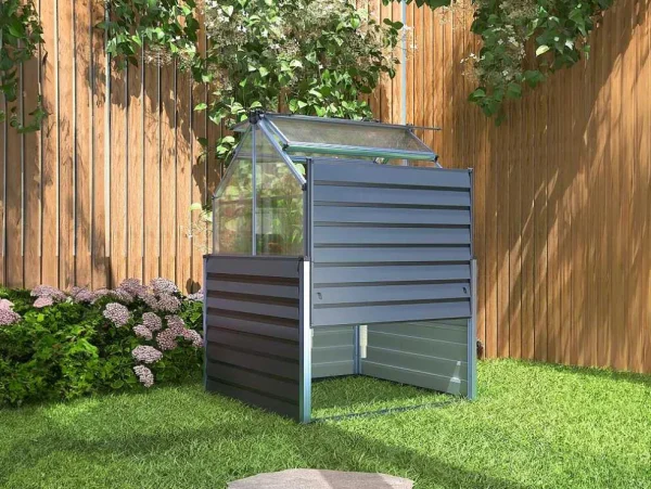 Best Sale Mini-Tuinkas Van Polycarbonaat En Structuur Van Aluminium - L120 X B120 X H169 Cm - Antraciet - Genista Tuinkas