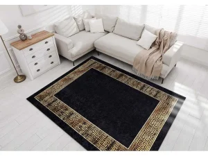Flash Sale Miro 51223.806 Tapijt Wasbaar Kader, Grieks Antislip - Zwart / Goud 200X290 Cm Groot Tapijt