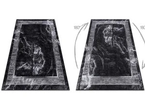 Clearance Miro 51278.810 Tapijt Wasbaar Marmer, Grieks Antislip - Zwart / Wit 140X190 Cm Klein Tapijt