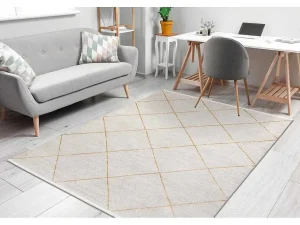 Outlet Modern Tapijt Duke 51245 Creme / Goud - Latwerk, Gestructureerd, Zeer 140X190 Cm Klein Tapijt