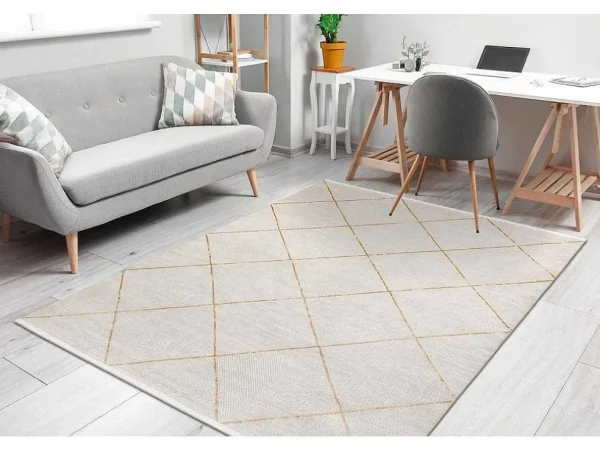 Outlet Modern Tapijt Duke 51245 Creme / Goud - Latwerk, Gestructureerd, Zeer 140X190 Cm Klein Tapijt