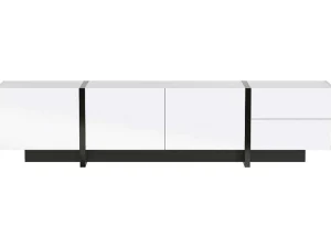 Flash Sale Modern Tv-Meubel 190Cm Met 3 Deuren En 2 Lades - Glanzend Wit & Zwart Tv-Meubel