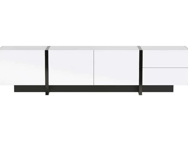 Flash Sale Modern Tv-Meubel 190Cm Met 3 Deuren En 2 Lades - Glanzend Wit & Zwart Tv-Meubel