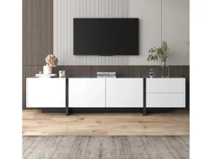 Flash Sale Modern Tv-Meubel 190Cm Met 3 Deuren En 2 Lades - Glanzend Wit & Zwart Tv-Meubel