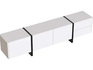 Flash Sale Modern Tv-Meubel 190Cm Met 3 Deuren En 2 Lades - Glanzend Wit & Zwart Tv-Meubel