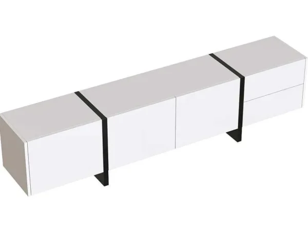 Flash Sale Modern Tv-Meubel 190Cm Met 3 Deuren En 2 Lades - Glanzend Wit & Zwart Tv-Meubel