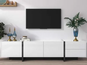 Flash Sale Modern Tv-Meubel 190Cm Met 3 Deuren En 2 Lades - Glanzend Wit & Zwart Tv-Meubel