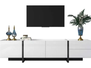 Flash Sale Modern Tv-Meubel 190Cm Met 3 Deuren En 2 Lades - Glanzend Wit & Zwart Tv-Meubel