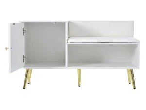 Store Moderne Schoenenbank Met 3 Deuren En Kussen - Metalen Poten En Handgrepen - Kleur Wit - 100 X 38 X 58 Cm Schoenenkast
