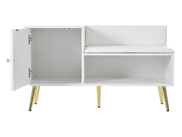 Store Moderne Schoenenbank Met 3 Deuren En Kussen - Metalen Poten En Handgrepen - Kleur Wit - 100 X 38 X 58 Cm Schoenenkast