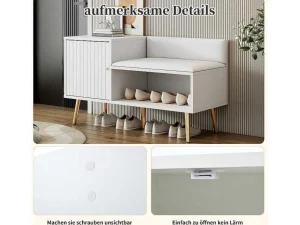 Store Moderne Schoenenbank Met 3 Deuren En Kussen - Metalen Poten En Handgrepen - Kleur Wit - 100 X 38 X 58 Cm Schoenenkast