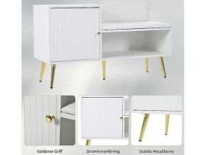 Store Moderne Schoenenbank Met 3 Deuren En Kussen - Metalen Poten En Handgrepen - Kleur Wit - 100 X 38 X 58 Cm Schoenenkast