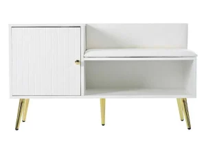 Store Moderne Schoenenbank Met 3 Deuren En Kussen - Metalen Poten En Handgrepen - Kleur Wit - 100 X 38 X 58 Cm Schoenenkast