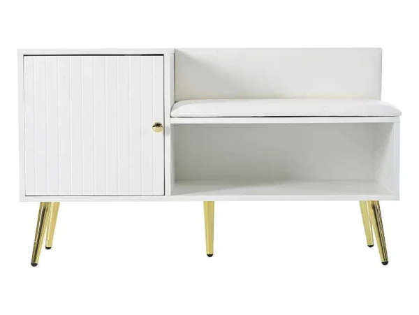 Store Moderne Schoenenbank Met 3 Deuren En Kussen - Metalen Poten En Handgrepen - Kleur Wit - 100 X 38 X 58 Cm Schoenenkast
