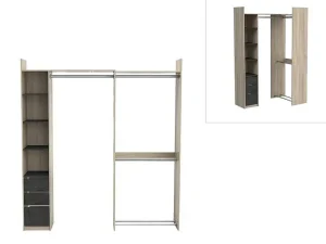 Discount Moduleerbare Kleerkast Hoek Of Recht - L200 Cm - Kleur: Naturel En Zwart - Emilyo Kledingkast