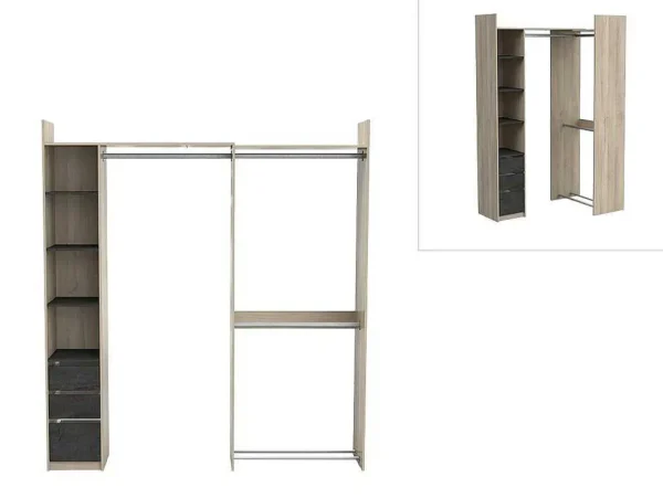 Discount Moduleerbare Kleerkast Hoek Of Recht - L200 Cm - Kleur: Naturel En Zwart - Emilyo Kledingkast
