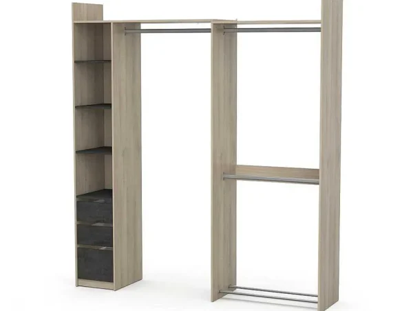 Discount Moduleerbare Kleerkast Hoek Of Recht - L200 Cm - Kleur: Naturel En Zwart - Emilyo Kledingkast