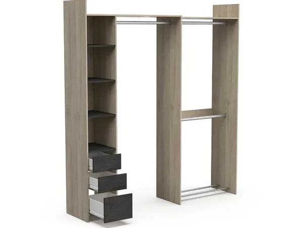 Discount Moduleerbare Kleerkast Hoek Of Recht - L200 Cm - Kleur: Naturel En Zwart - Emilyo Kledingkast