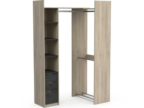 Discount Moduleerbare Kleerkast Hoek Of Recht - L200 Cm - Kleur: Naturel En Zwart - Emilyo Kledingkast