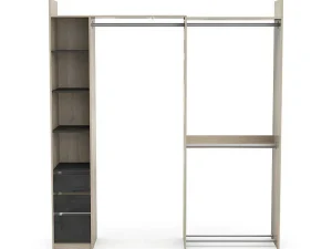 Discount Moduleerbare Kleerkast Hoek Of Recht - L200 Cm - Kleur: Naturel En Zwart - Emilyo Kledingkast