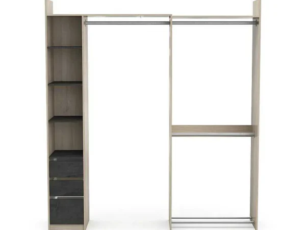 Discount Moduleerbare Kleerkast Hoek Of Recht - L200 Cm - Kleur: Naturel En Zwart - Emilyo Kledingkast