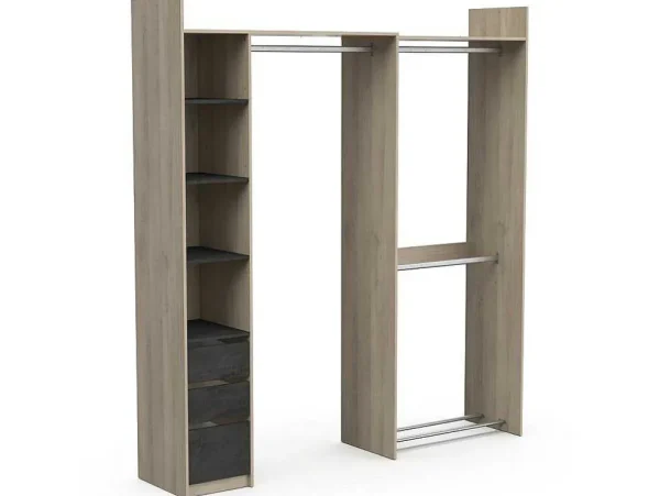 Discount Moduleerbare Kleerkast Hoek Of Recht - L200 Cm - Kleur: Naturel En Zwart - Emilyo Kledingkast