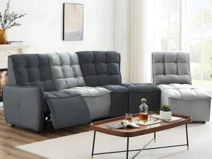 Hot Moduleerbare Relaxhoekbank Van Fluweel - Lichtgrijs En Antraciet - Alford Elektrische Relaxbanken