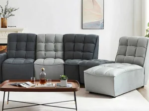 Hot Moduleerbare Relaxhoekbank Van Fluweel - Lichtgrijs En Antraciet - Alford Elektrische Relaxbanken
