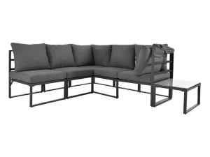 Sale Multifunctioneel Ijzeren Tuinmeubel - Loungebank Met Verstelbare Luifel - 5 Zitplaatsen En 1 Salontafel - Grijs Loungeset