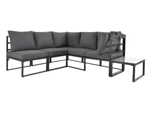 Sale Multifunctioneel Ijzeren Tuinmeubel - Loungebank Met Verstelbare Luifel - 5 Zitplaatsen En 1 Salontafel - Grijs Loungeset