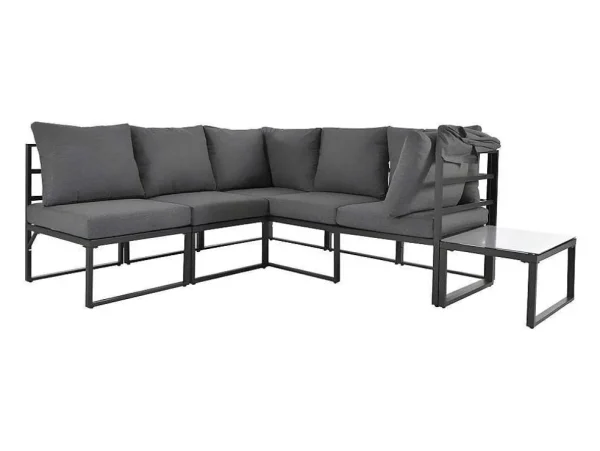 Sale Multifunctioneel Ijzeren Tuinmeubel - Loungebank Met Verstelbare Luifel - 5 Zitplaatsen En 1 Salontafel - Grijs Loungeset