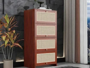 Best Sale Multifunctioneel Rotan Opbergmeubel - 1 Lade En 3 Vakken - Bruin Schoenenkast