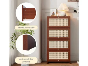 Best Sale Multifunctioneel Rotan Opbergmeubel - 1 Lade En 3 Vakken - Bruin Schoenenkast