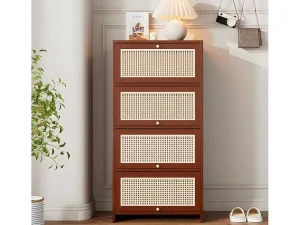 Best Sale Multifunctioneel Rotan Opbergmeubel - 1 Lade En 3 Vakken - Bruin Schoenenkast