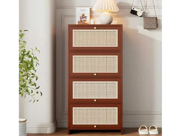 Best Sale Multifunctioneel Rotan Opbergmeubel - 1 Lade En 3 Vakken - Bruin Schoenenkast