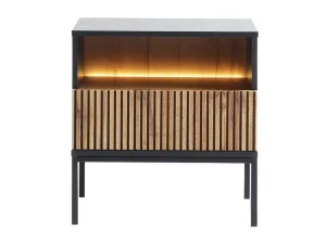 Discount Nachtkastje 1 Lade En 1 Nis - Met Ledverlichting - Zwart En Naturel - Ovila Nachtkastje