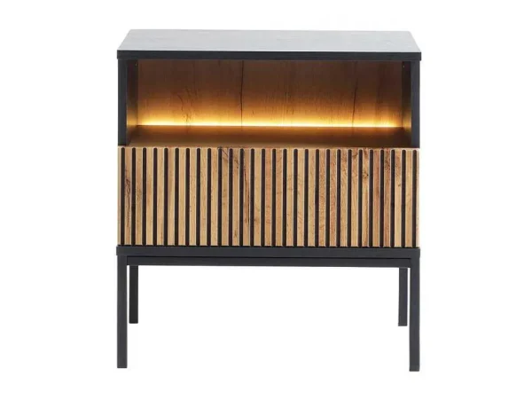 Discount Nachtkastje 1 Lade En 1 Nis - Met Ledverlichting - Zwart En Naturel - Ovila Nachtkastje