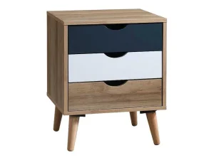 Discount Nachtkastje Met 3 Lades - Kleur: Naturel, Wit En Marineblauw - Lurvia Kindermeubel