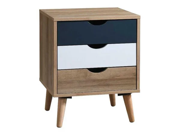 Discount Nachtkastje Met 3 Lades - Kleur: Naturel, Wit En Marineblauw - Lurvia Kindermeubel