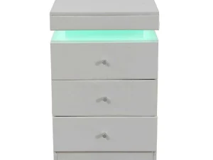 Best Sale Nachtkastje Met Led In 16 Kleuren - 3 Laden En 1 Ladekast - Stof Kunstleer - Wit Nachtkastje