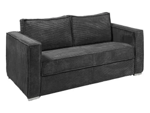 Outlet Omkeerbare Driezits-Express-Slaapbank Van Antracietkleurig Ribfluweel - Bed 140 Cm - Matras 22 Cm Loreto Slaapbank Met Matras