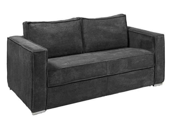 Outlet Omkeerbare Driezits-Express-Slaapbank Van Antracietkleurig Ribfluweel - Bed 140 Cm - Matras 22 Cm Loreto Slaapbank Met Matras