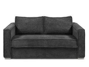Outlet Omkeerbare Driezits-Express-Slaapbank Van Antracietkleurig Ribfluweel - Bed 140 Cm - Matras 22 Cm Loreto Slaapbank Met Matras