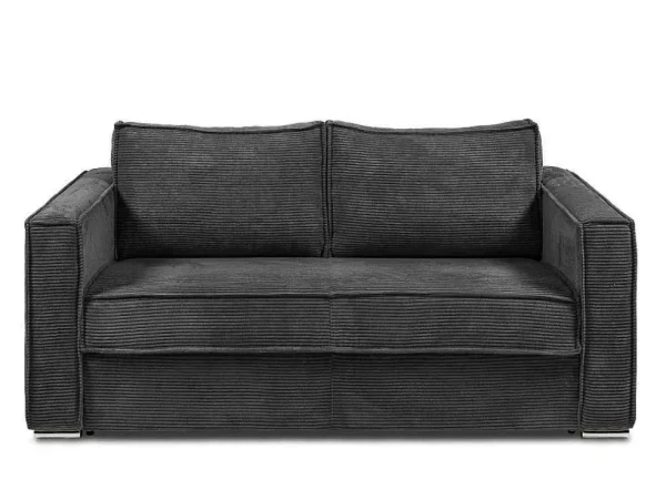 Outlet Omkeerbare Driezits-Express-Slaapbank Van Antracietkleurig Ribfluweel - Bed 140 Cm - Matras 22 Cm Loreto Slaapbank Met Matras