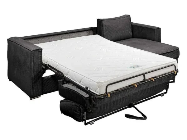 New Omkeerbare Express-Hoekslaapbank Van Antracietgrijs Ribfluweel - Bed Met Brede Latten 140 Cm - Matras 14 Cm Loreto Speciale Modellen Zitbanken & Fauteuils