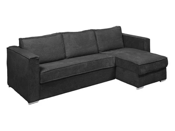New Omkeerbare Express-Hoekslaapbank Van Antracietgrijs Ribfluweel - Bed Met Brede Latten 140 Cm - Matras 14 Cm Loreto Speciale Modellen Zitbanken & Fauteuils