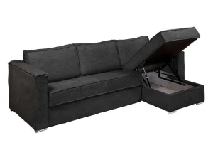 New Omkeerbare Express-Hoekslaapbank Van Antracietgrijs Ribfluweel - Bed Met Brede Latten 140 Cm - Matras 14 Cm Loreto Speciale Modellen Zitbanken & Fauteuils